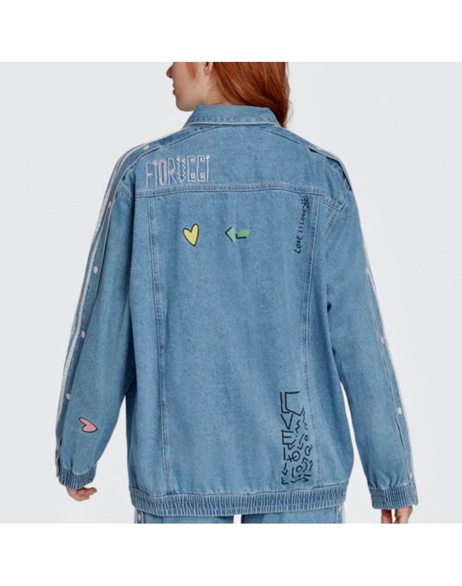 Nwt adidas x fiorucci Denim Jacket Faces White Sz Women